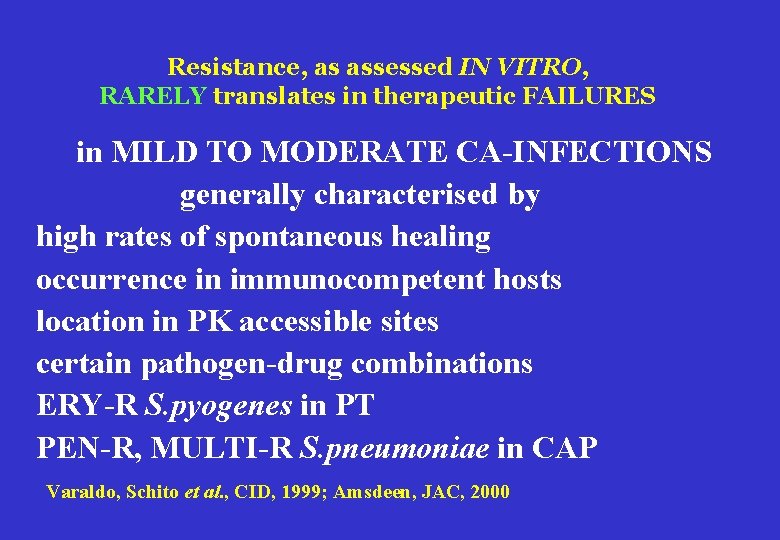 Resistance, as assessed IN VITRO, RARELY translates in therapeutic FAILURES in MILD TO MODERATE