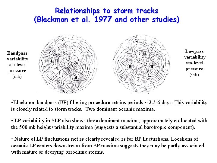 Relationships to storm tracks (Blackmon et al. 1977 and other studies) Bandpass variability sea-level