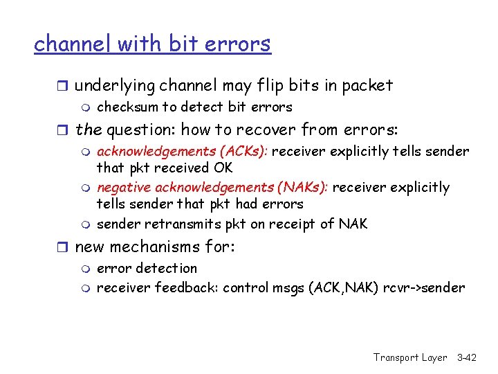channel with bit errors r underlying channel may flip bits in packet m checksum