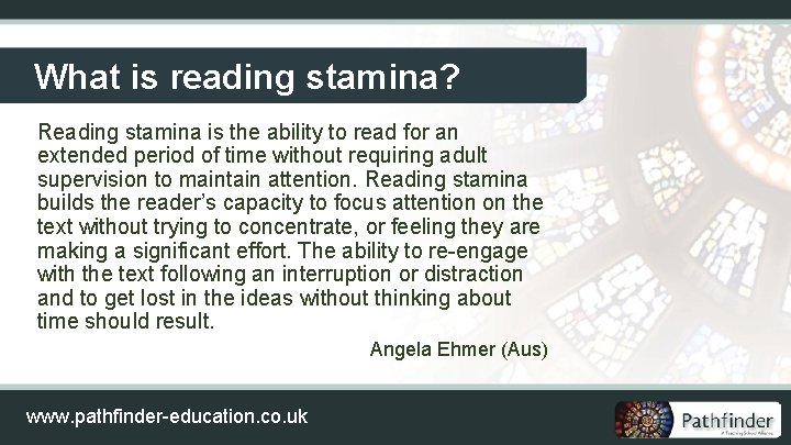 What is reading stamina? Reading stamina is the ability to read for an extended