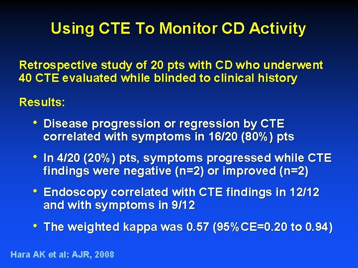 Using CTE To Monitor CD Activity Retrospective study of 20 pts with CD who