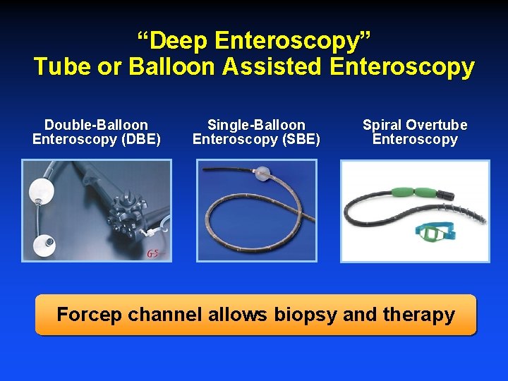 “Deep Enteroscopy” Tube or Balloon Assisted Enteroscopy Double-Balloon Enteroscopy (DBE) Single-Balloon Enteroscopy (SBE) Spiral
