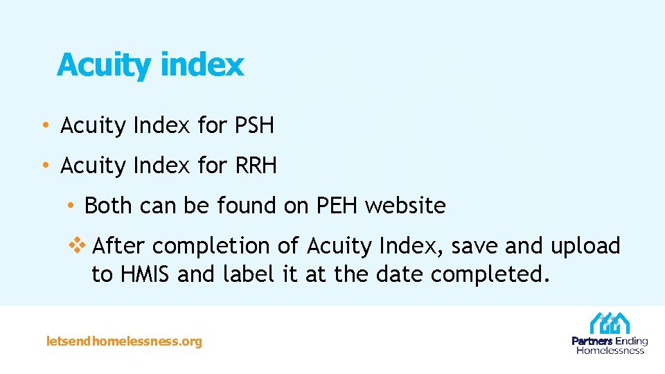 Acuity index • Acuity Index for PSH • Acuity Index for RRH • Both