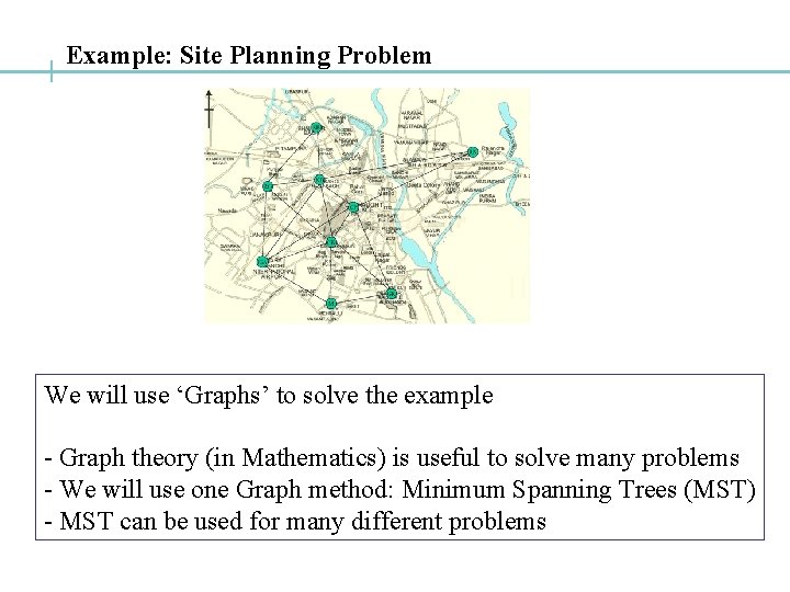 Example: Site Planning Problem We will use ‘Graphs’ to solve the example - Graph