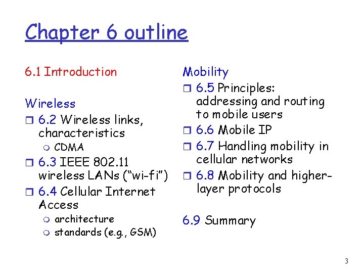 Chapter 6 outline 6. 1 Introduction Wireless r 6. 2 Wireless links, characteristics m