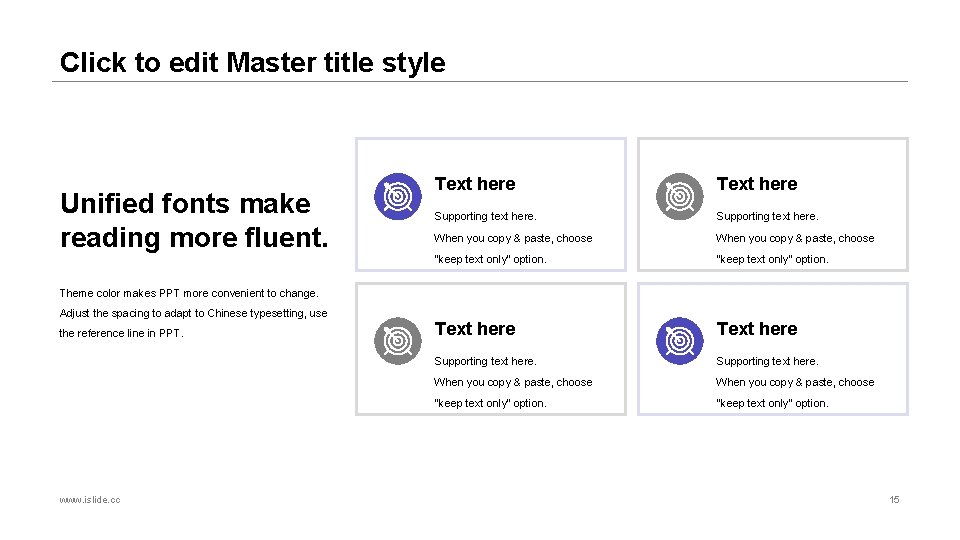 Click to edit Master title style Unified fonts make reading more fluent. Text here