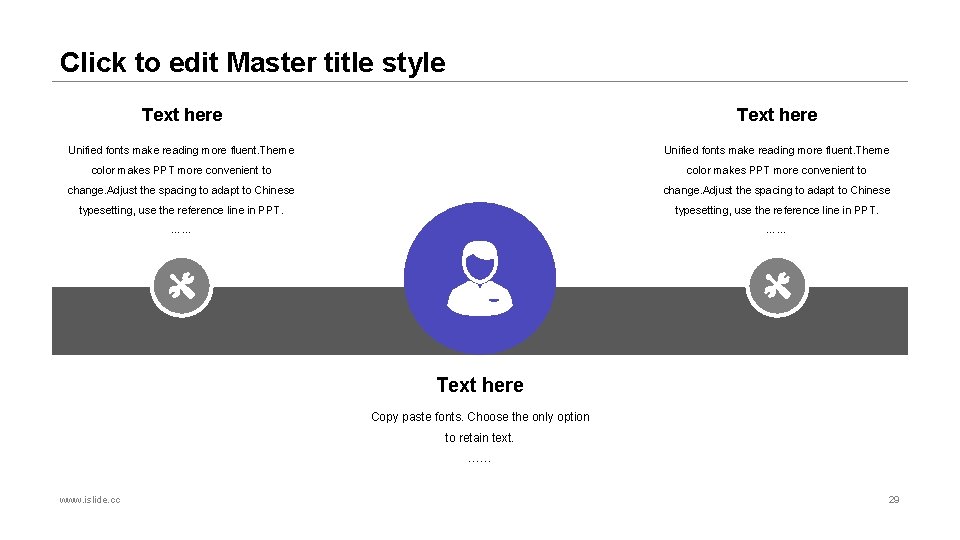 Click to edit Master title style Text here Unified fonts make reading more fluent.