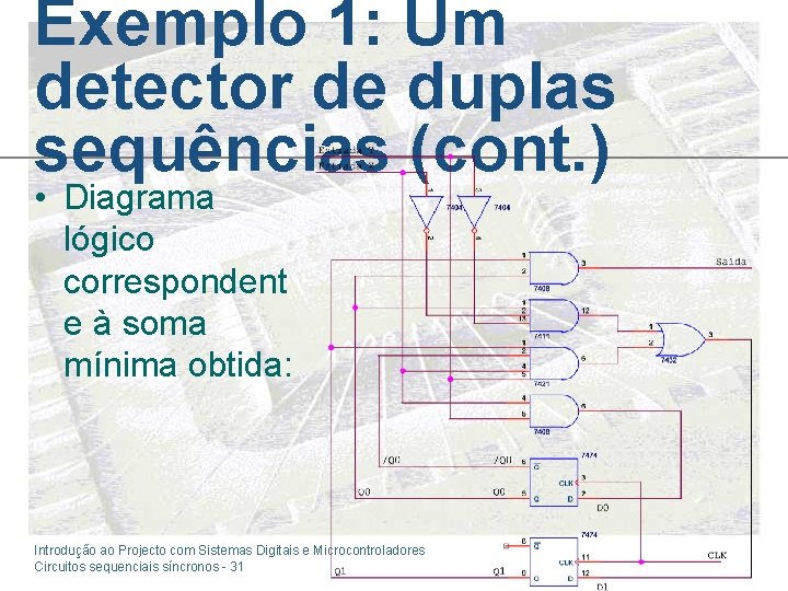 Exemplo 1: Um detector de duplas sequências (cont. ) • Diagrama lógico correspondent e