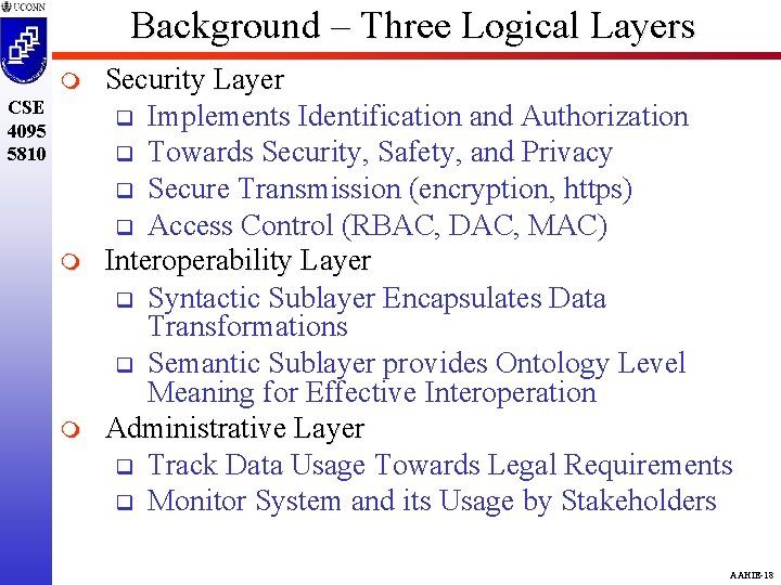 Background – Three Logical Layers m CSE 4095 5810 m m Security Layer q