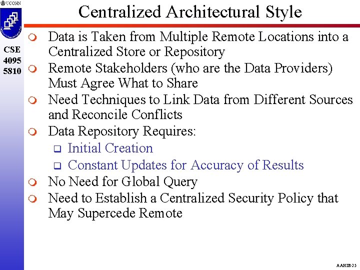 Centralized Architectural Style m CSE 4095 5810 m m m Data is Taken from