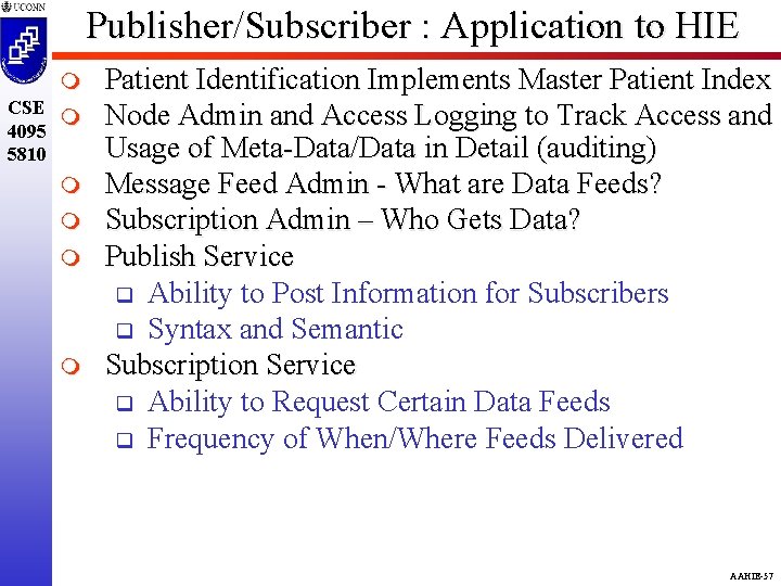 Publisher/Subscriber : Application to HIE m CSE m 4095 5810 m m Patient Identification