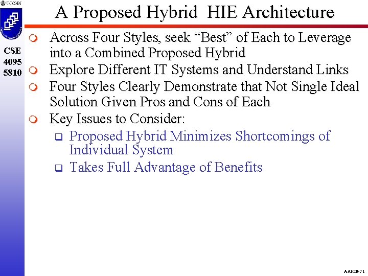 A Proposed Hybrid HIE Architecture m CSE 4095 5810 m m m Across Four