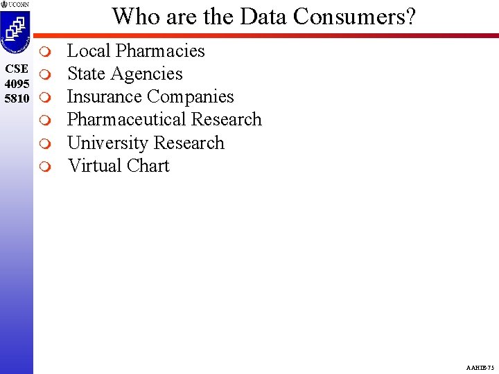 Who are the Data Consumers? m CSE m 4095 5810 m m Local Pharmacies