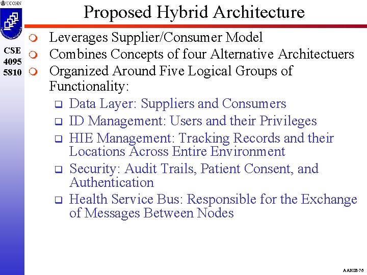 Proposed Hybrid Architecture m CSE m 4095 5810 m Leverages Supplier/Consumer Model Combines Concepts