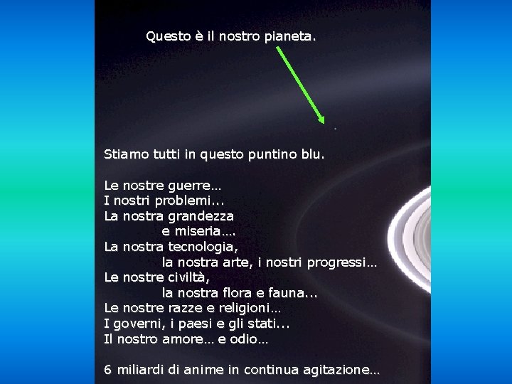 Questo è il nostro pianeta. Stiamo tutti in questo puntino blu. Le nostre guerre…