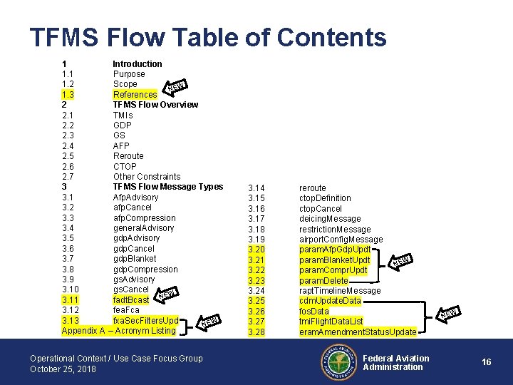 TFMS Flow Table of Contents 1 Introduction 1. 1 Purpose 1. 2 Scope NEW
