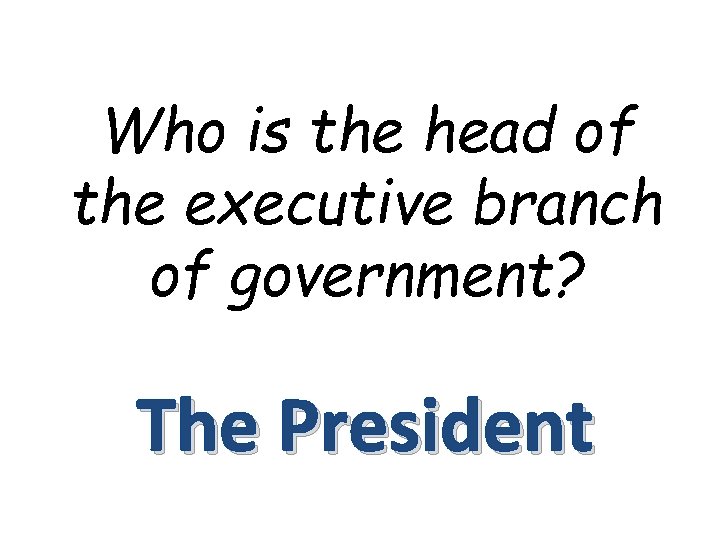Who is the head of the executive branch of government? The President 