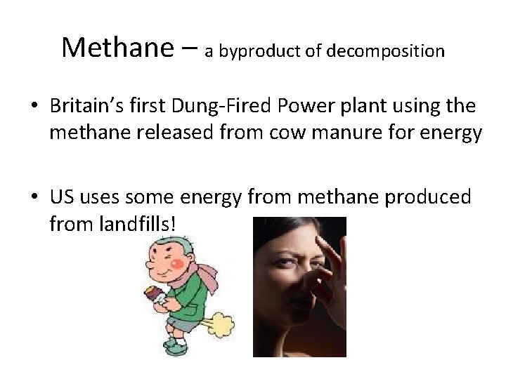 Methane – a byproduct of decomposition • Britain’s first Dung-Fired Power plant using the