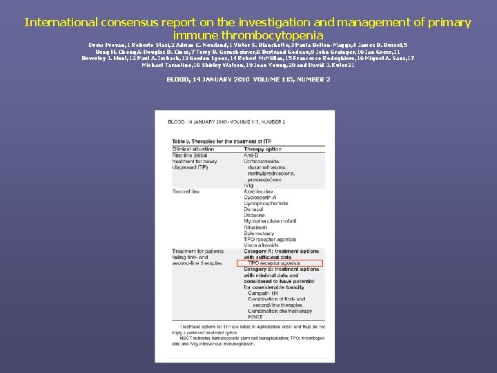 International consensus report on the investigation and management of primary immune thrombocytopenia Drew Provan,