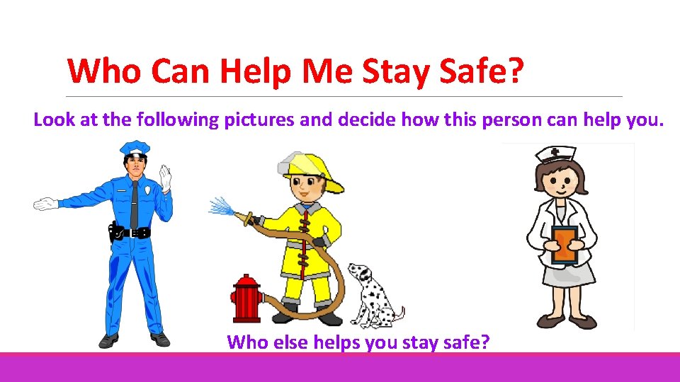 Who Can Help Me Stay Safe? Look at the following pictures and decide how