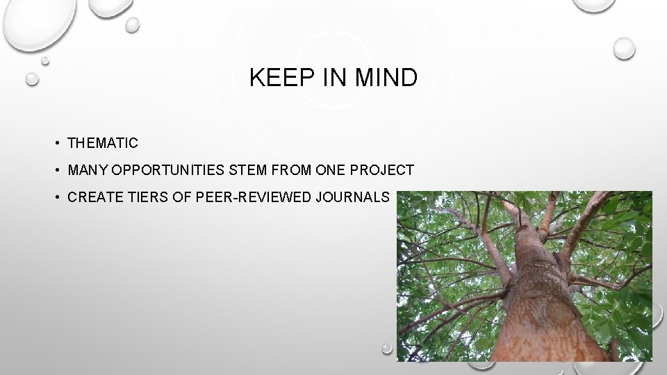 KEEP IN MIND • THEMATIC • MANY OPPORTUNITIES STEM FROM ONE PROJECT • CREATE