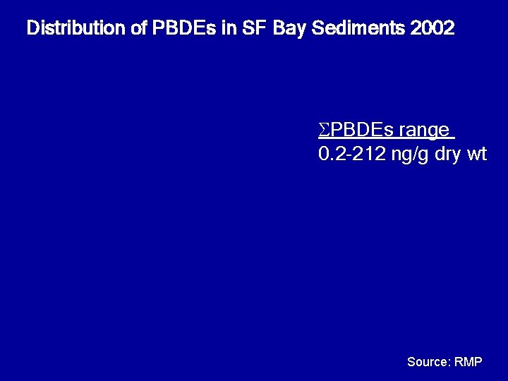 Distribution of PBDEs in SF Bay Sediments 2002 PBDEs range 0. 2 -212 ng/g