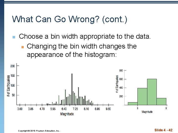 What Can Go Wrong? (cont. ) n Choose a bin width appropriate to the