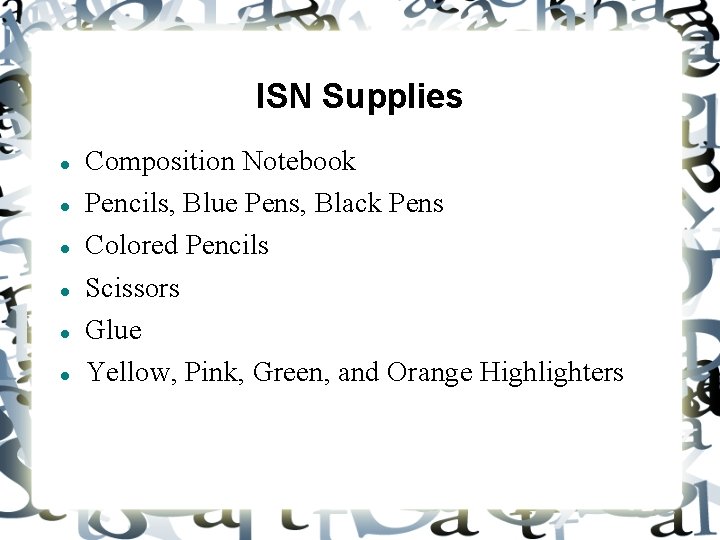ISN Supplies Composition Notebook Pencils, Blue Pens, Black Pens Colored Pencils Scissors Glue Yellow,