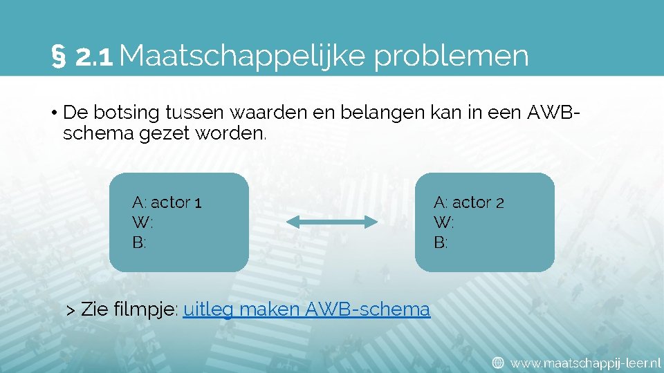 § 2. 1 Maatschappelijke problemen • De botsing tussen waarden en belangen kan in