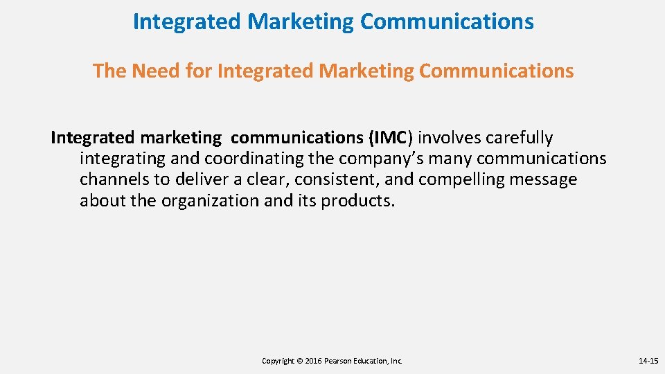 Integrated Marketing Communications The Need for Integrated Marketing Communications Integrated marketing communications (IMC) involves Integrated Marketing Communications The Need for Integrated Marketing Communications Integrated marketing communications (IMC) involves