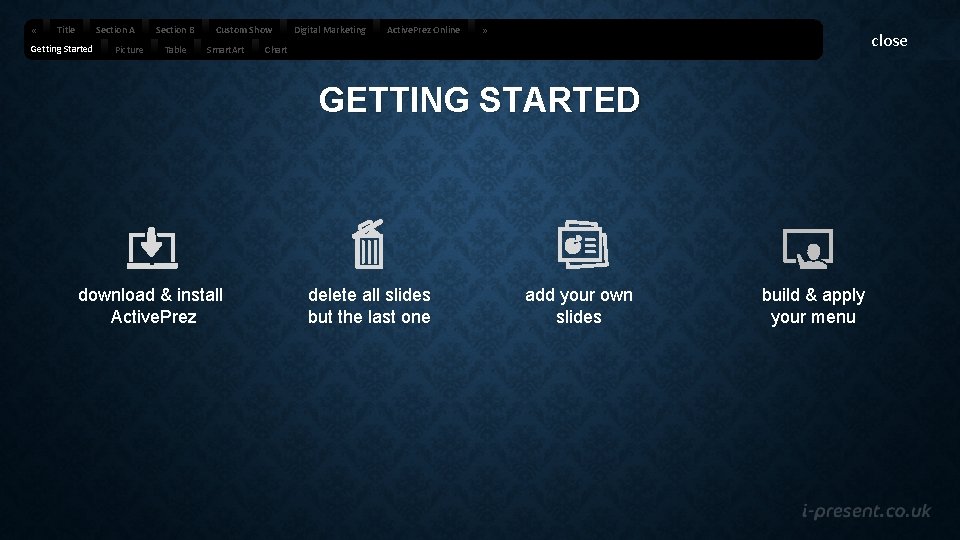  « Title Section A Getting Started Picture Section B Table Custom Show Smart.