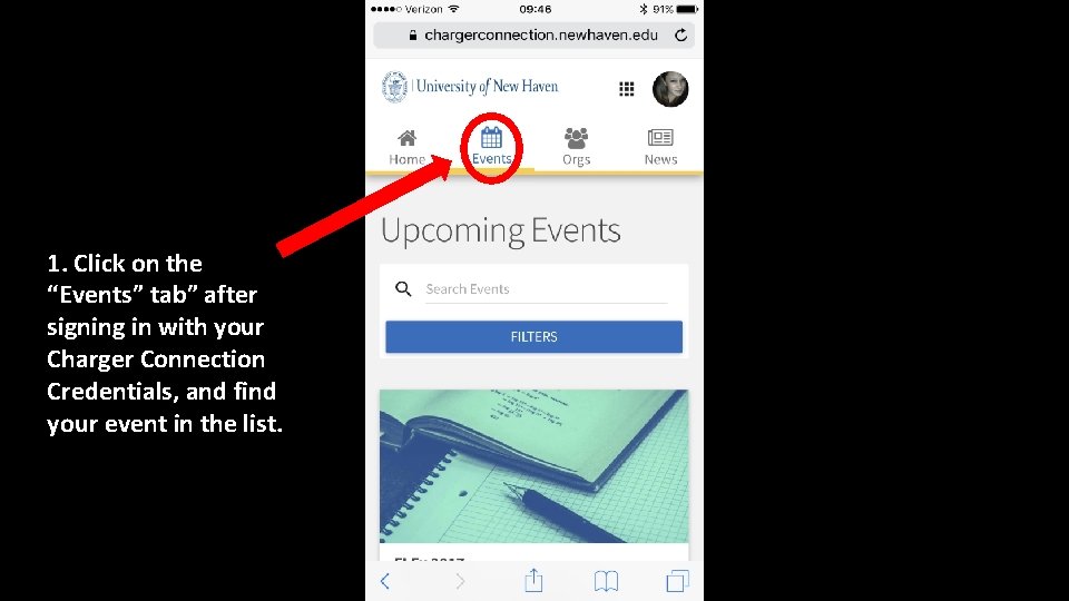 1. Click on the “Events” tab” after signing in with your Charger Connection Credentials, 1. Click on the “Events” tab” after signing in with your Charger Connection Credentials,