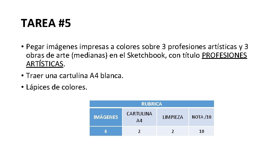 TAREA #5 • Pegar imágenes impresas a colores sobre 3 profesiones artísticas y 3