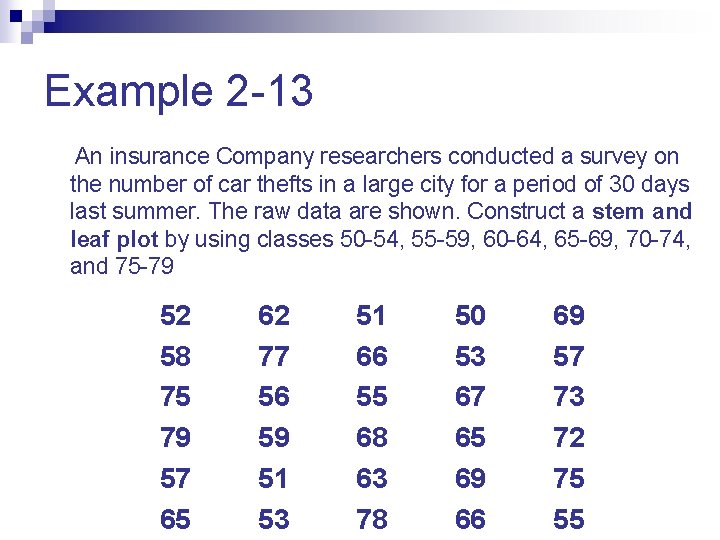 Example 2 -13 An insurance Company researchers conducted a survey on the number of
