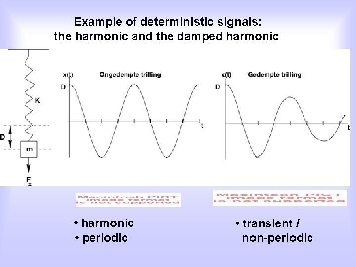 Example of deterministic signals: the harmonic and the damped harmonic • harmonic • periodic