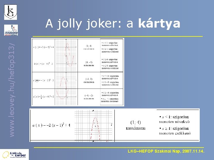 www. leovey. hu/hefop 313/ A jolly joker: a kártya LKG–HEFOP Szakmai Nap, 2007. 11.