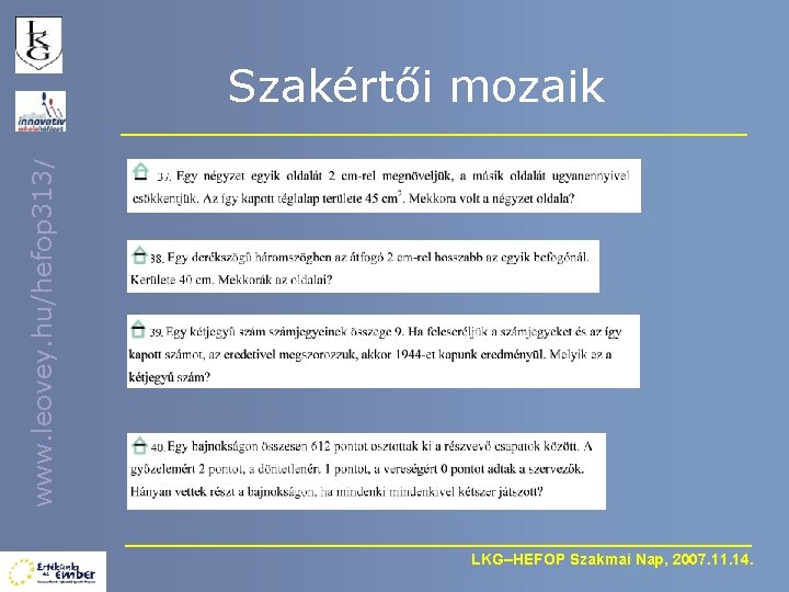 www. leovey. hu/hefop 313/ Szakértői mozaik LKG–HEFOP Szakmai Nap, 2007. 11. 14. 