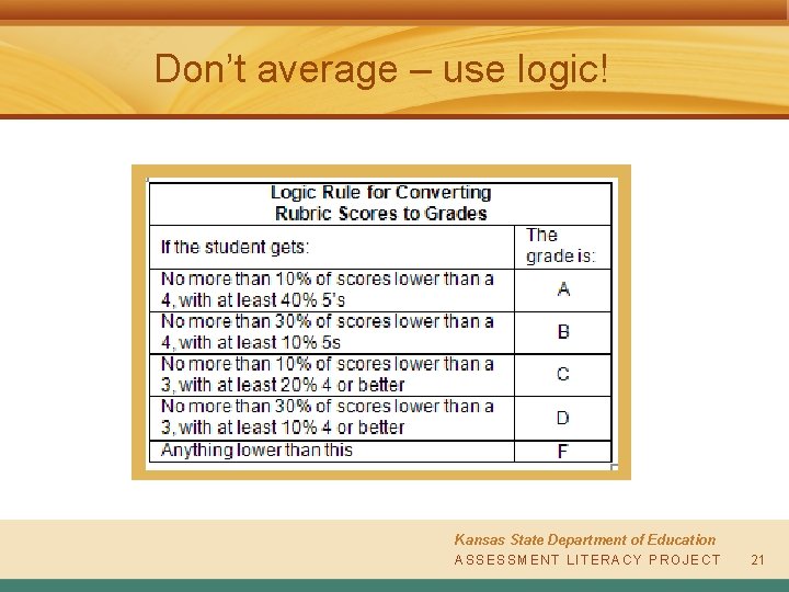 Don’t average – use logic! Kansas State Department of Education A S SAESSSSEMSESNMTE L