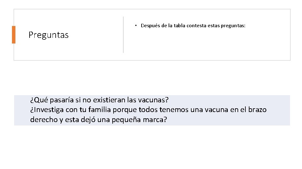 Preguntas • Después de la tabla contestas preguntas: ¿Qué pasaría si no existieran las Preguntas • Después de la tabla contestas preguntas: ¿Qué pasaría si no existieran las