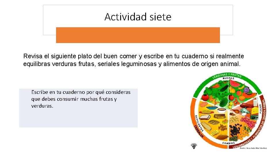Actividad siete Revisa el siguiente plato del buen comer y escribe en tu cuaderno Actividad siete Revisa el siguiente plato del buen comer y escribe en tu cuaderno
