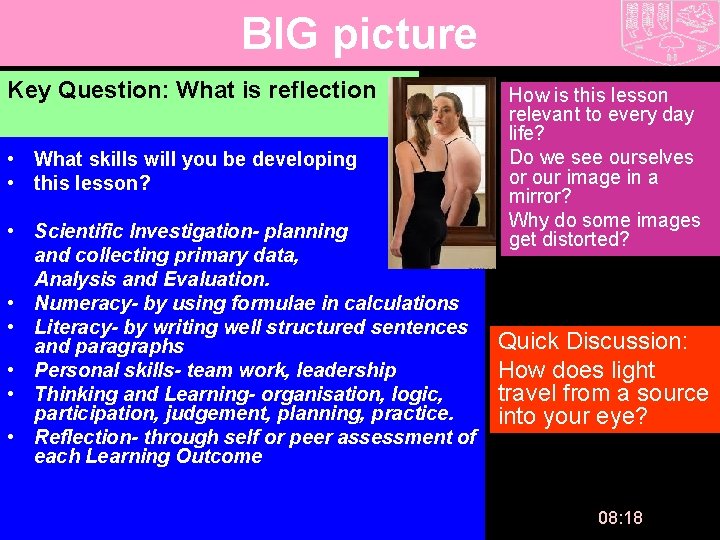 BIG picture Key Question: What is reflection • What skills will you be developing