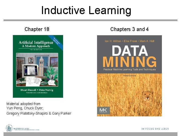 Inductive Learning Chapter 18 Material adopted from Yun Peng, Chuck Dyer, Gregory Piatetsky-Shapiro &