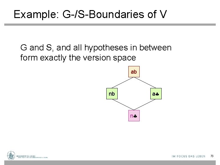 Example: G-/S-Boundaries of V G and S, and all hypotheses in between form exactly