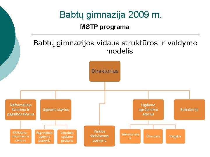 Babtų gimnazija 2009 m. MSTP programa Babtų gimnazijos vidaus struktūros ir valdymo modelis 