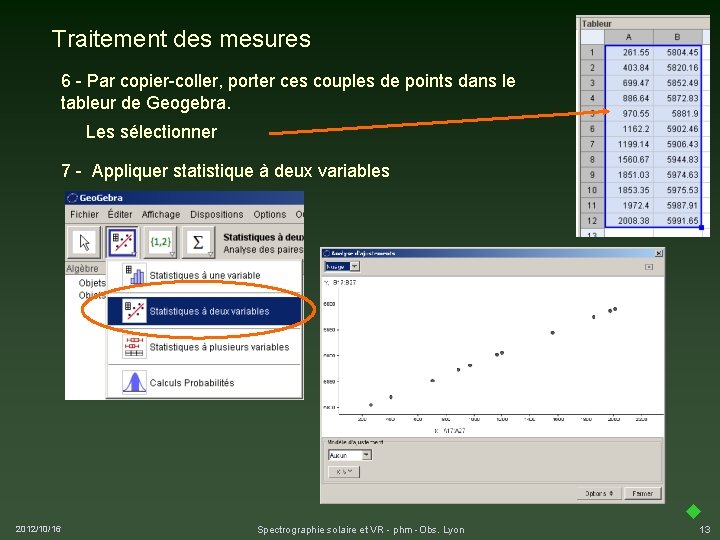 Traitement des mesures 6 - Par copier-coller, porter ces couples de points dans le