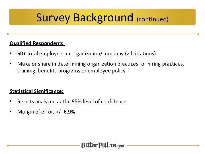 Survey Background (continued) Qualified Respondents: • 50+ total employees in organization/company (all locations) •