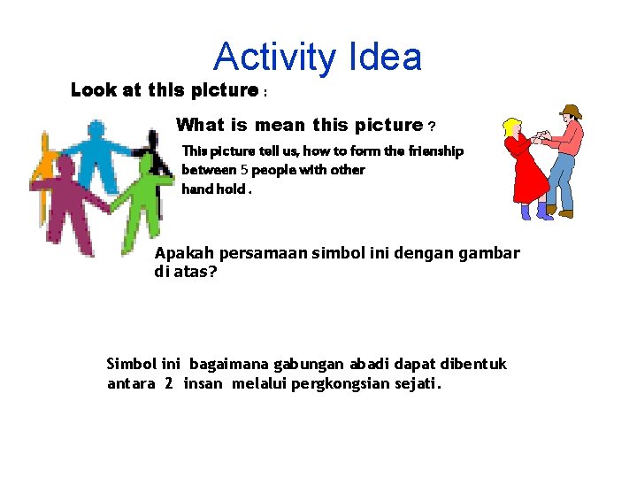 Activity Idea Look at this picture : What is mean this picture ? This