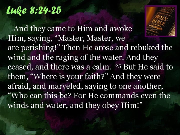 Luke 8: 24 -25 And they came to Him and awoke Him, saying, “Master,