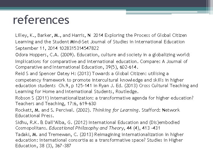 references Lilley, K. , Barker, M. , and Harris, N 2014 Exploring the Process