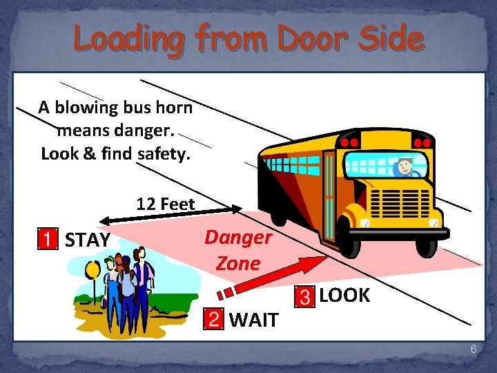 Loading from Door Side A blowing bus horn means danger. Look & find safety.